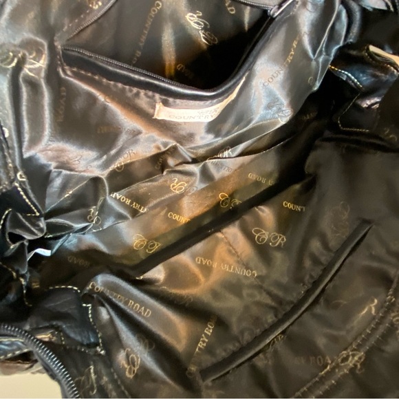 COUNTRY ROAD Black Faux Leather Patchwork Handbag Shoulder Bag Studs - Picture 12 of 13